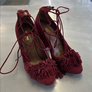 Aquazzura Burgundy Suede Heels with Tassels